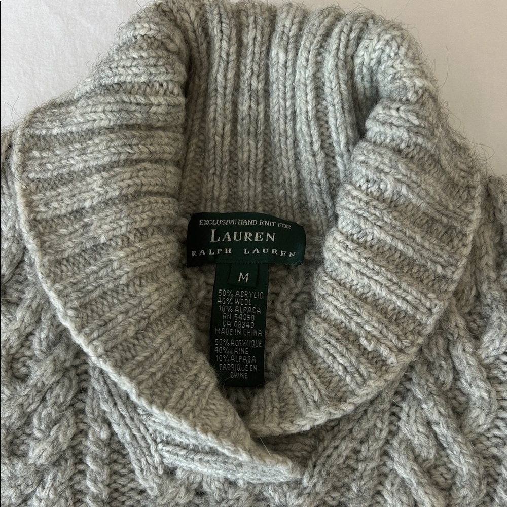 Lauren Ralph Lauren Women's Cable Knit Turtleneck Sweater in Gray M - Picture 2 of 5